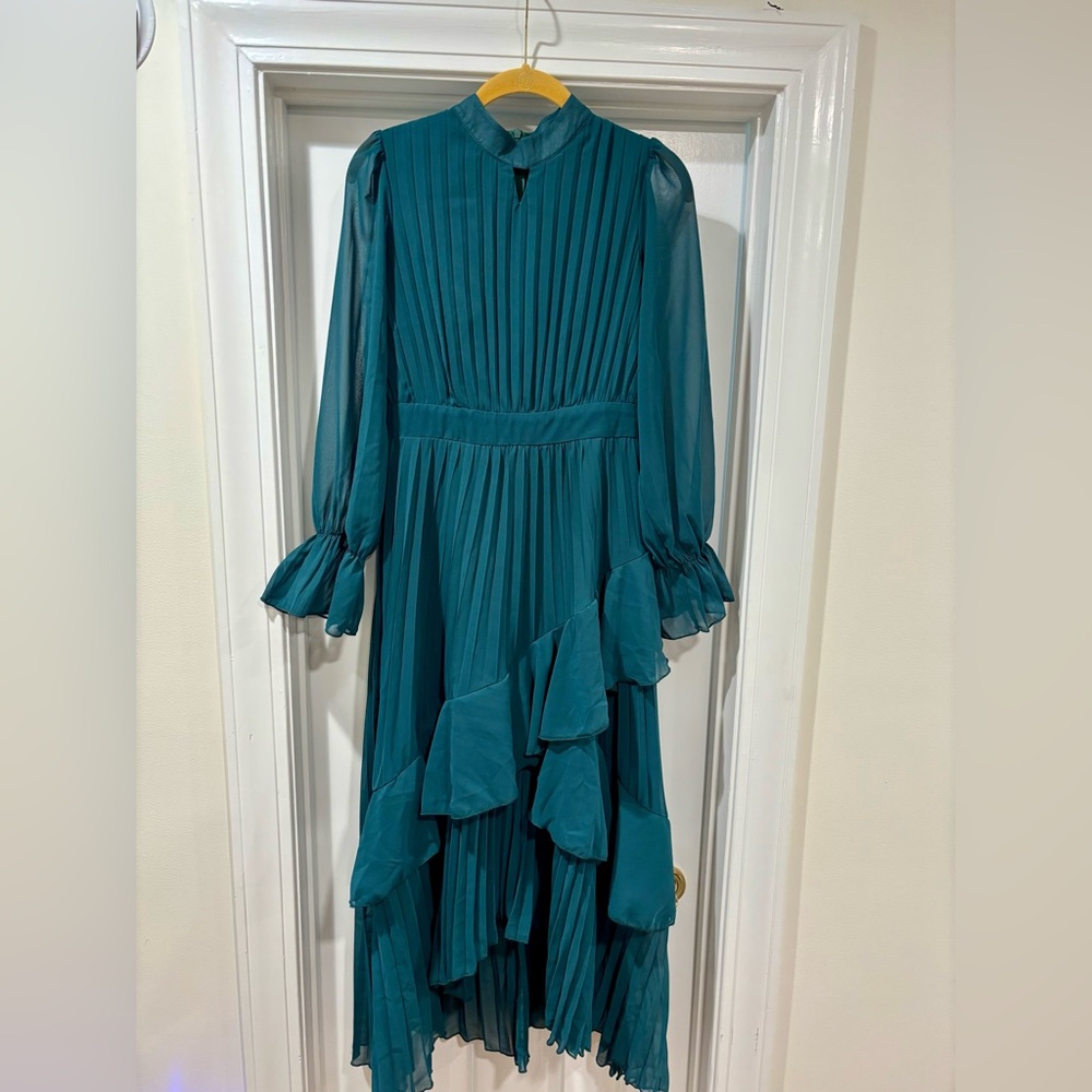 Elegant Teal Pleated Midi/maxi High Low Dress